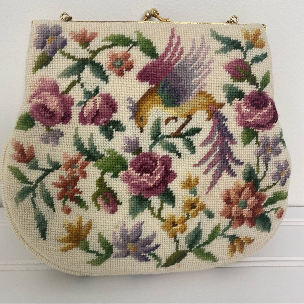 VTG 1950s Petit Point Wool Needlepoint bird purse - Picture 4 of 8